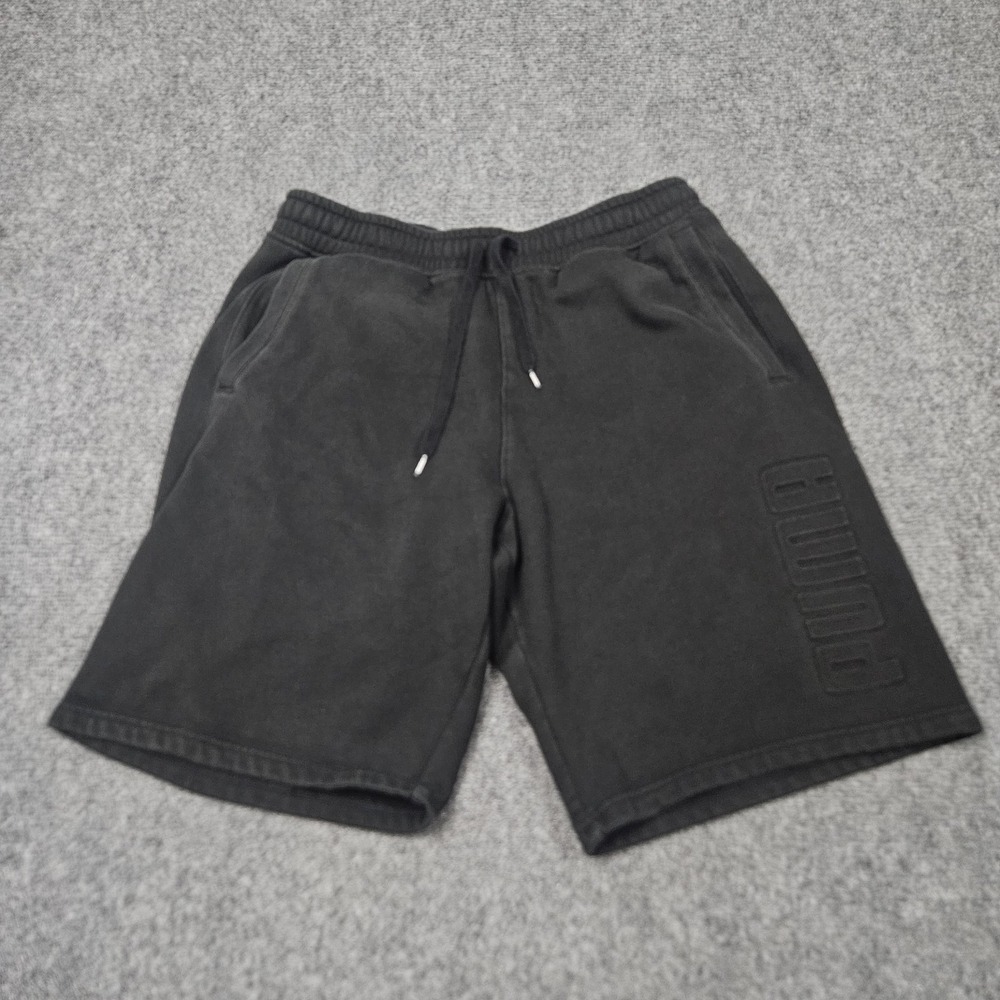 Puma Sweat Shorts Mens M Black Spellout Logo Fleece Athletic Gym Casual Beach